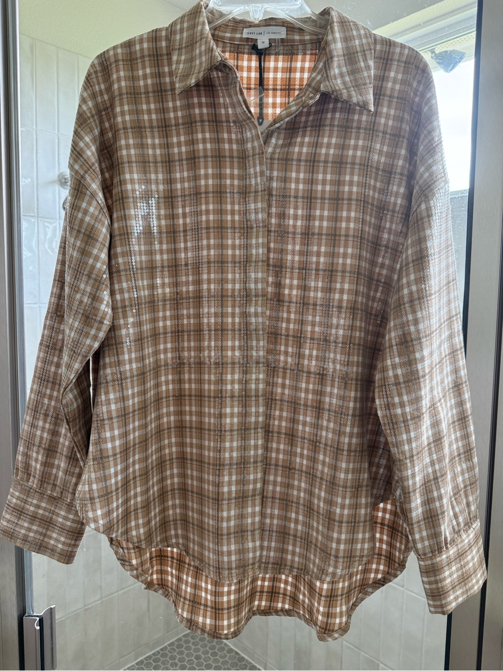 GREY LAB Casual Button-Down Sequin Shirt